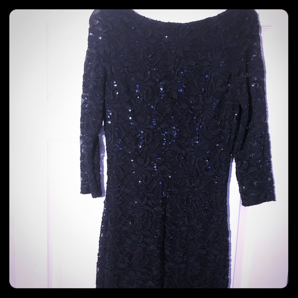 9330 Navy Blue Sequined Sheath Evening Dress